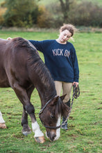 Load image into Gallery viewer, NAVY SLOGAN SWEATER