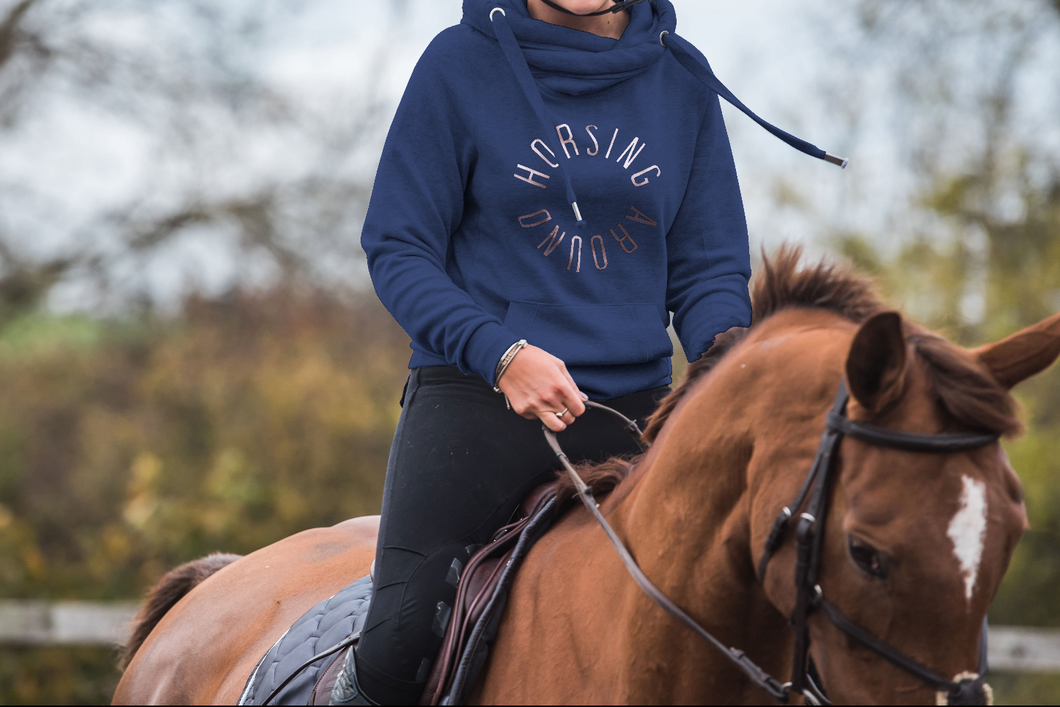 HORSING AROUND Cowl neck NAVY hoodie