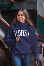 Load image into Gallery viewer, Navy Cowl neck HORSY hoodie